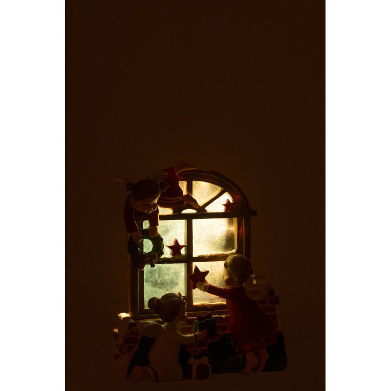 Statuette déco de Noël lumineuse Enfants Fenêtre Hauteur 20 cm en Résine Marron Rouge Blanc Faliora - 3
