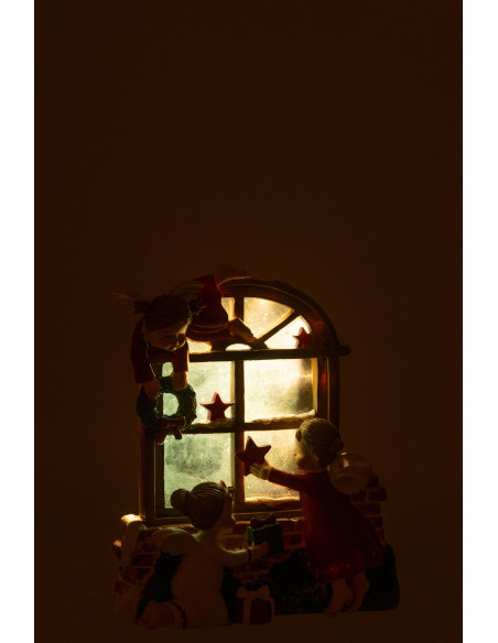 Statuette déco de Noël lumineuse Enfants Fenêtre Hauteur 20 cm en Résine Marron Rouge Blanc Faliora - 3