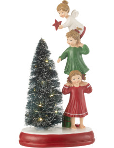 Statuette déco de Noël lumineuse Enfants Sapin Hauteur 30 cm en Résine Vert Rouge Blanc Velorith - 1