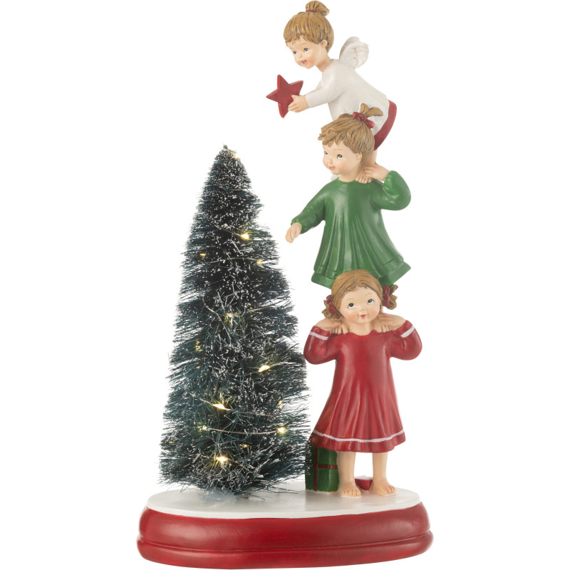 Statuette déco de Noël lumineuse Enfants Sapin Hauteur 30 cm en Résine Vert Rouge Blanc Velorith - 1