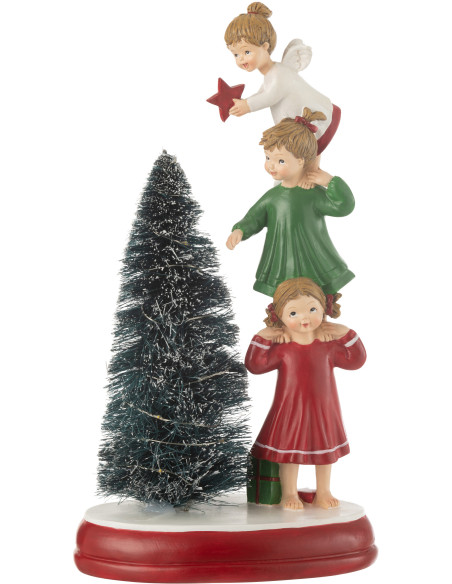 Statuette déco de Noël lumineuse Enfants Sapin Hauteur 30 cm en Résine Vert Rouge Blanc Velorith - 2