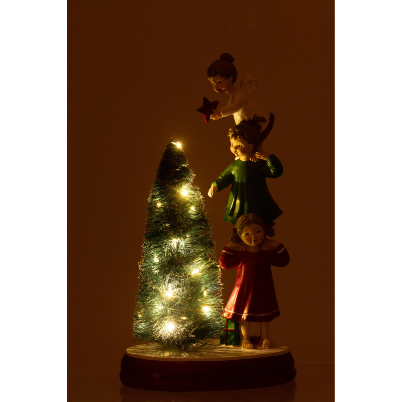 Statuette déco de Noël lumineuse Enfants Sapin Hauteur 30 cm en Résine Vert Rouge Blanc Velorith - 3