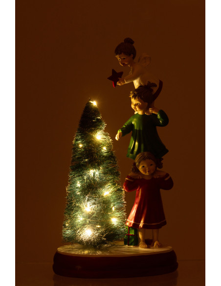 Statuette déco de Noël lumineuse Enfants Sapin Hauteur 30 cm en Résine Vert Rouge Blanc Velorith - 3