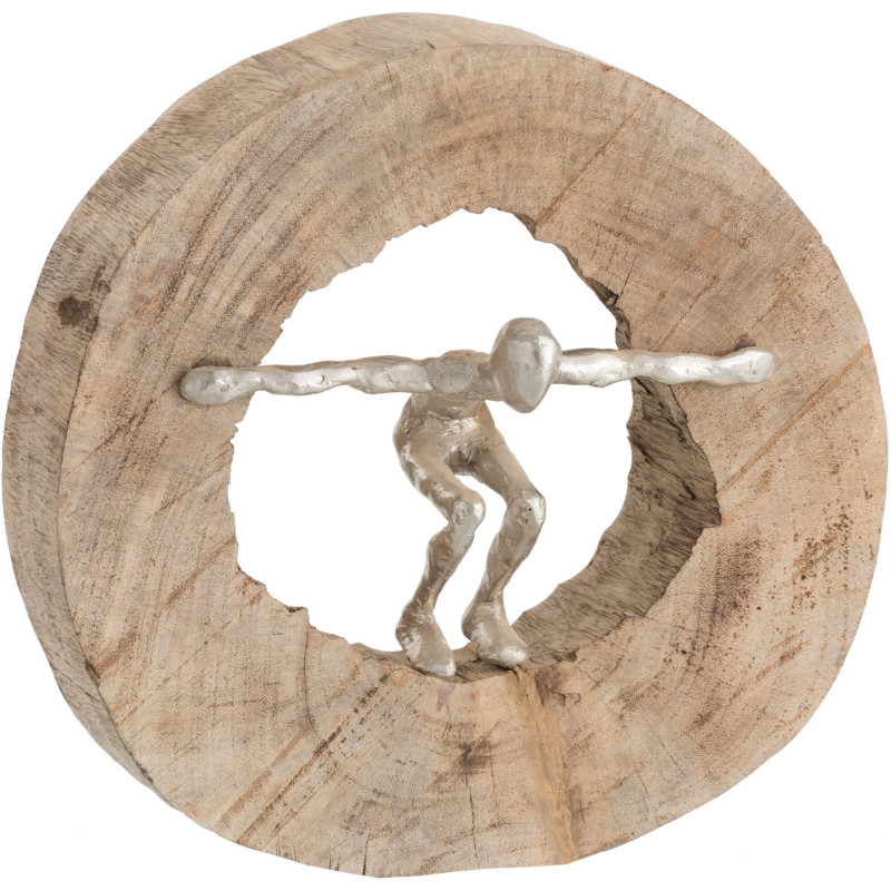 Sculpture moderne Homme qui saute 29 cm en Bois Naturel Métal Argenté Sylonia - 1