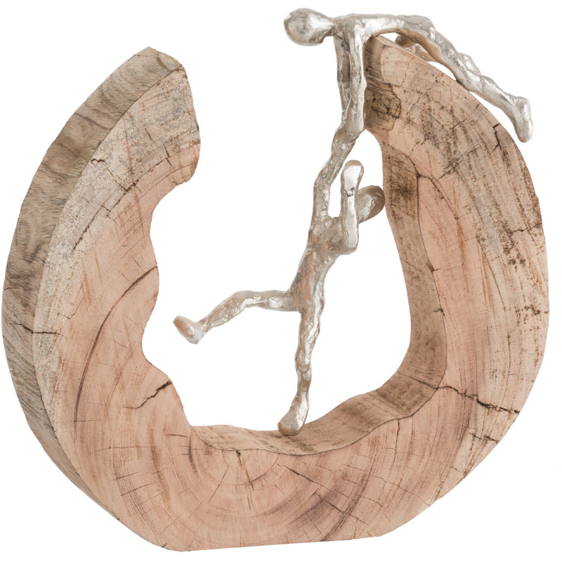 Sculpture moderne Entraide 29 cm en Bois Naturel Métal Argenté Gelorn - 1