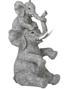 Statuette déco Éléphant et Éléphanteau Hauteur 23 cm en Résine Gris Torilys - 1