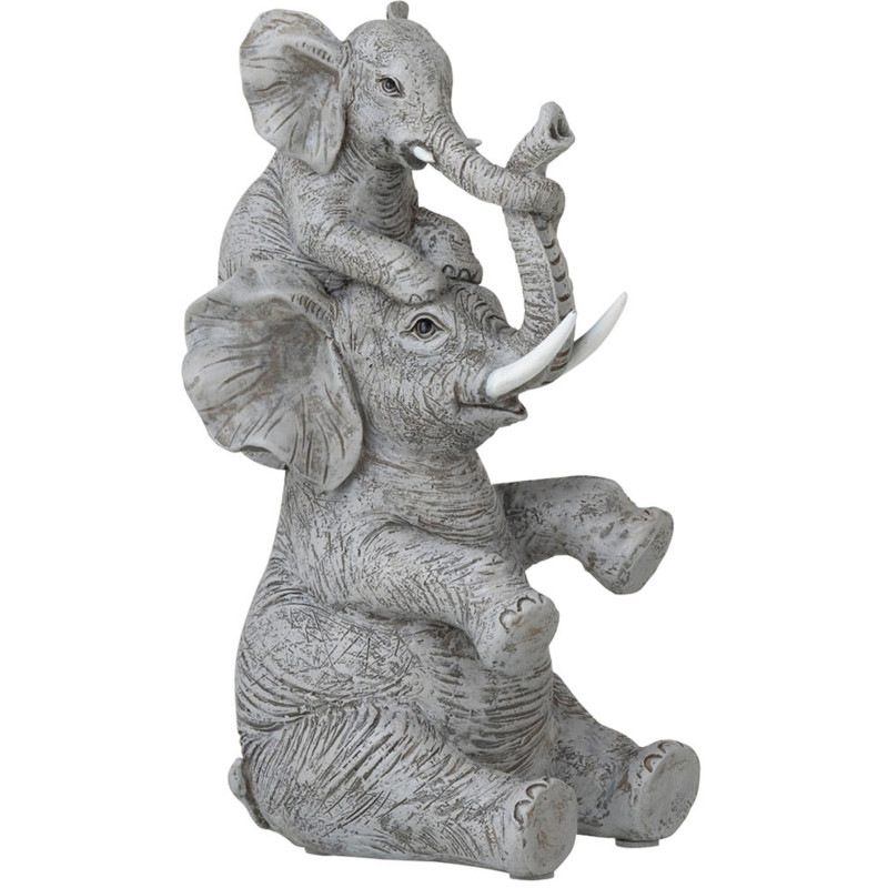 Statuette déco Éléphant et Éléphanteau Hauteur 23 cm en Résine Gris Torilys - 1