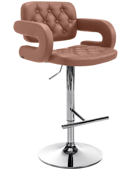 Tabouret de bar haut de gamme en Polyuréthane Marron cognac Métal Argenté Nyvris - 1