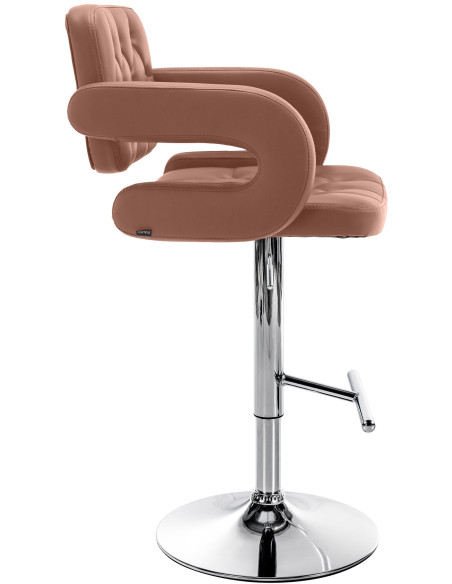 Tabouret de bar haut de gamme en Polyuréthane Marron cognac Métal Argenté Nyvris - 6