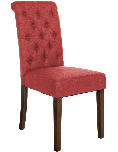 Chaise chesterfield Dossier capitonné en Tissu Rouge Bois Marron Clorith - 1