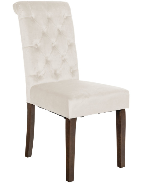 Chaise chesterfield Dossier capitonné en Velours Blanc crème Bois Marron Clorith - 1