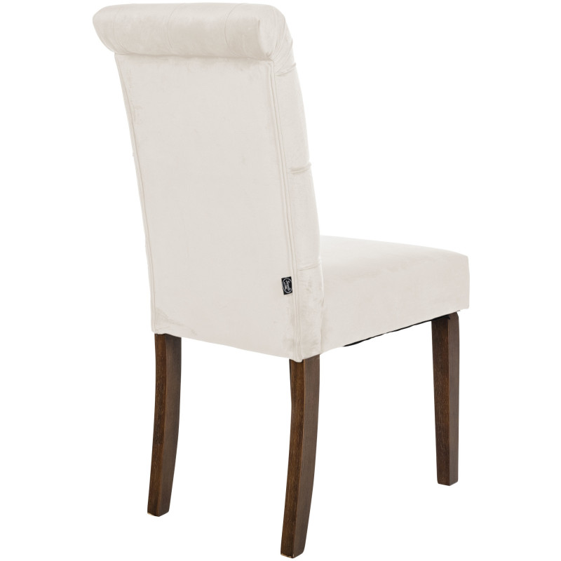 Chaise chesterfield Dossier capitonné en Velours Blanc crème Bois Marron Clorith - 5