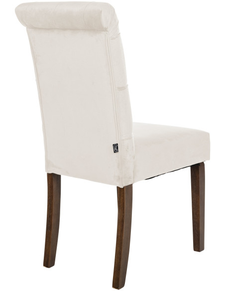 Chaise chesterfield Dossier capitonné en Velours Blanc crème Bois Marron Clorith - 5