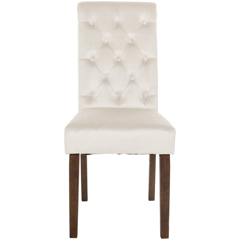 Chaise chesterfield Dossier capitonné en Velours Blanc crème Bois Marron Clorith - 6
