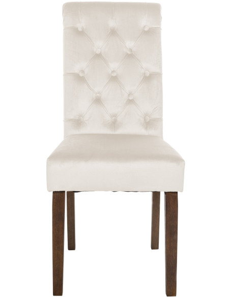 Chaise chesterfield Dossier capitonné en Velours Blanc crème Bois Marron Clorith - 6