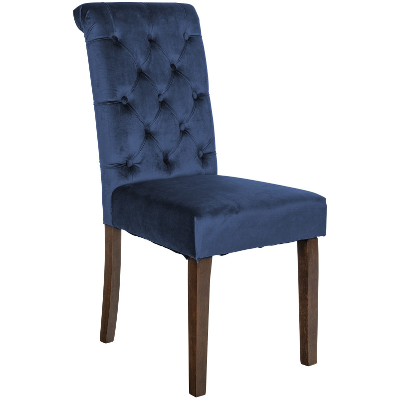 Chaise chesterfield Dossier capitonné en Velours Bleu Bois Marron Clorith - 1
