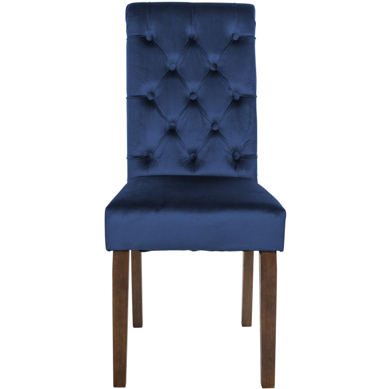 Chaise chesterfield Dossier capitonné en Velours Bleu Bois Marron Clorith - 6