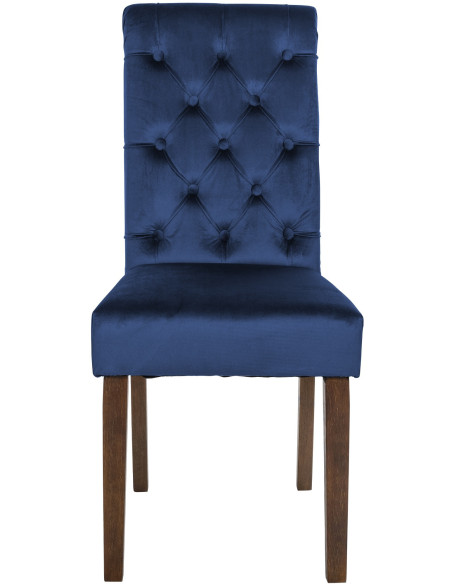 Chaise chesterfield Dossier capitonné en Velours Bleu Bois Marron Clorith - 6