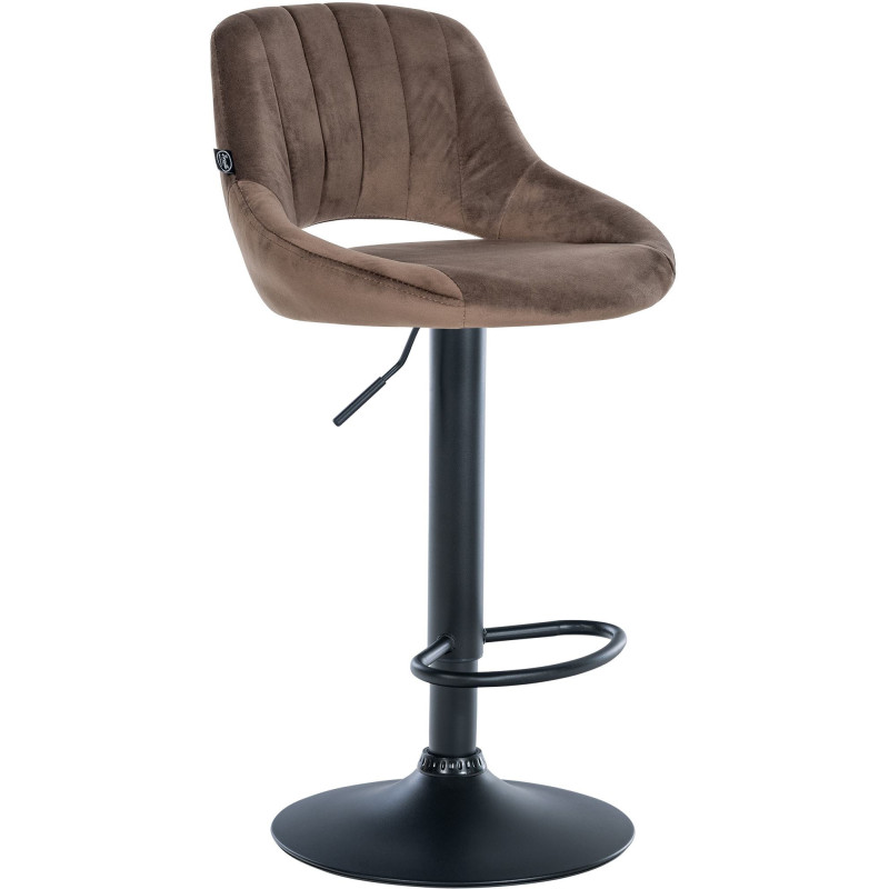 Tabouret de bar réglable pivotant en Velours Marron Métal Noir Kelran - 1