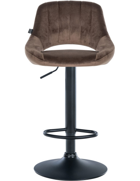 Tabouret de bar réglable pivotant en Velours Marron Métal Noir Kelran - 6