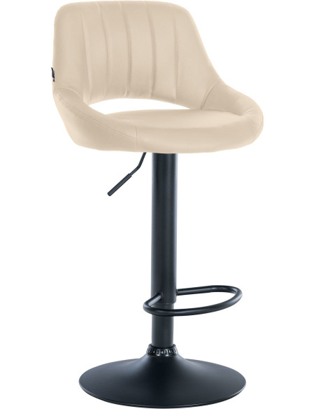 Tabouret de bar réglable pivotant en Polyuréthane Blanc crème Métal Noir Kelran - 1