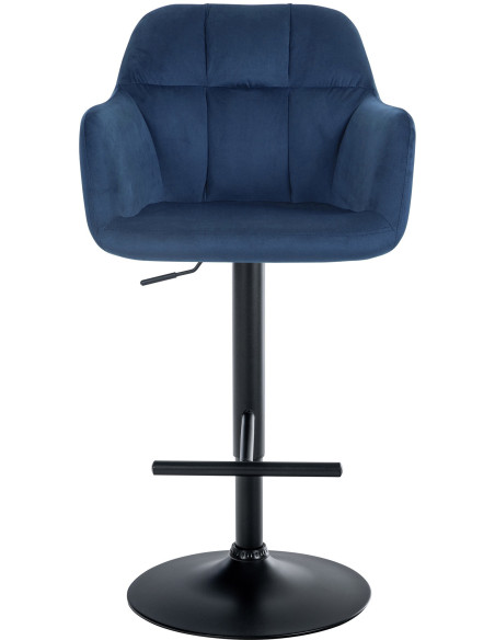 Tabouret de bar réglable haut de gamme en Velours Bleu Métal Noir Mirexa - 2