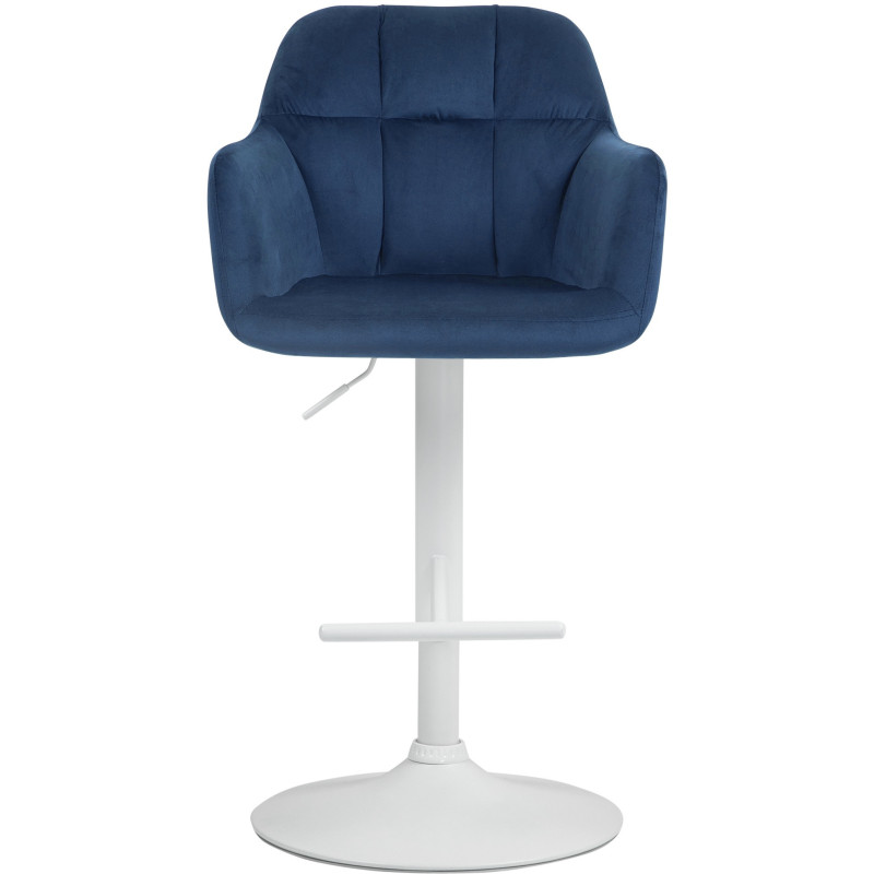 Tabouret de bar réglable haut de gamme en Velours Bleu Métal Blanc Mirexa - 2