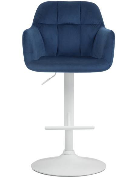 Tabouret de bar réglable haut de gamme en Velours Bleu Métal Blanc Mirexa - 2