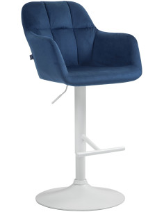 Tabouret de bar réglable haut de gamme en Velours Bleu Métal Blanc Mirexa - 1