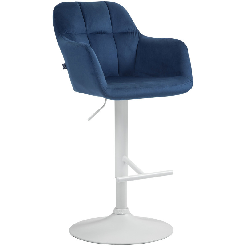 Tabouret de bar réglable haut de gamme en Velours Bleu Métal Blanc Mirexa - 1