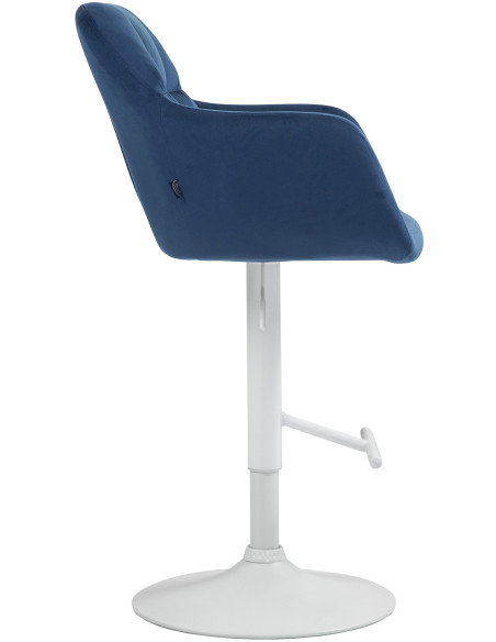 Tabouret de bar réglable haut de gamme en Velours Bleu Métal Blanc Mirexa - 3