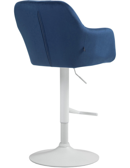 Tabouret de bar réglable haut de gamme en Velours Bleu Métal Blanc Mirexa - 4
