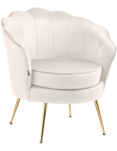 Fauteuil de table original arrondi en Velours Blanc crème Métal Doré Alisven - 1