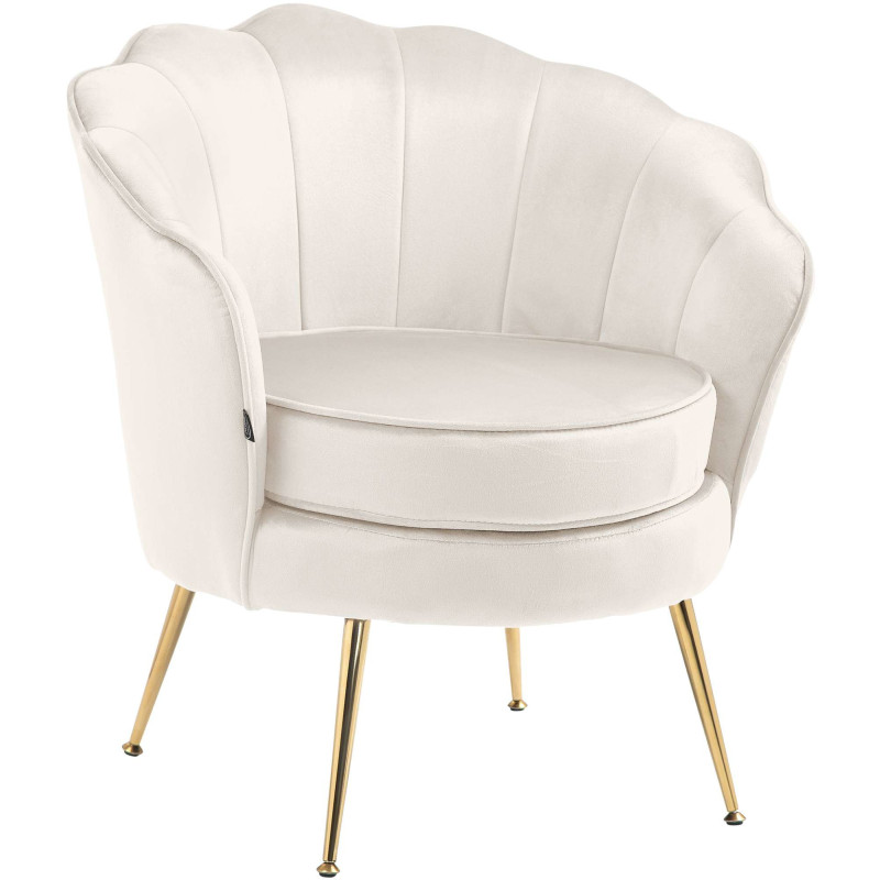 Fauteuil de table original arrondi en Velours Blanc crème Métal Doré Alisven - 1