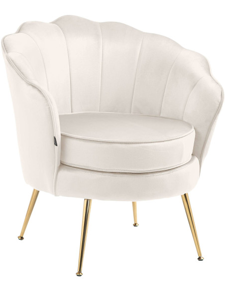 Fauteuil de table original arrondi en Velours Blanc crème Métal Doré Alisven - 1