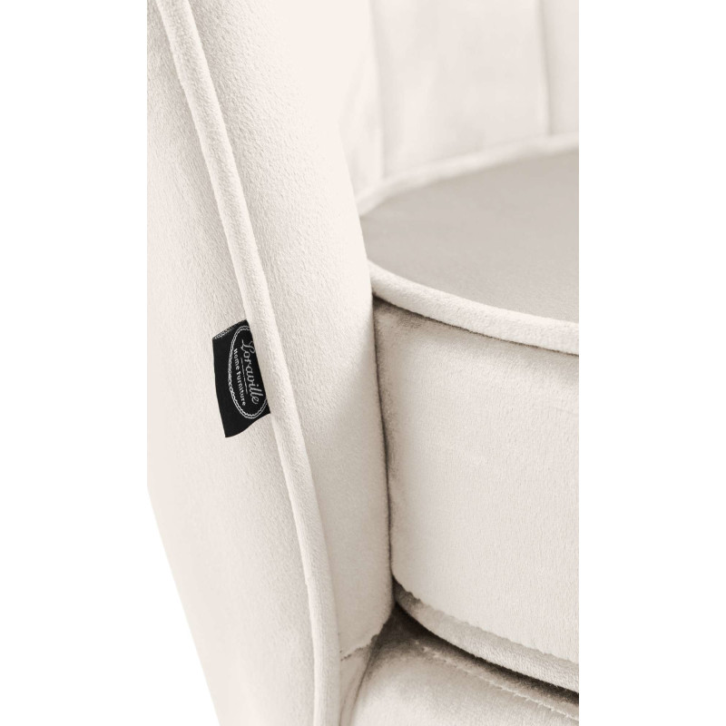 Fauteuil de table original arrondi en Velours Blanc crème Métal Doré Alisven - 2