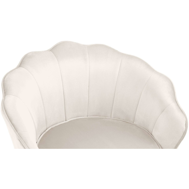 Fauteuil de table original arrondi en Velours Blanc crème Métal Doré Alisven - 3