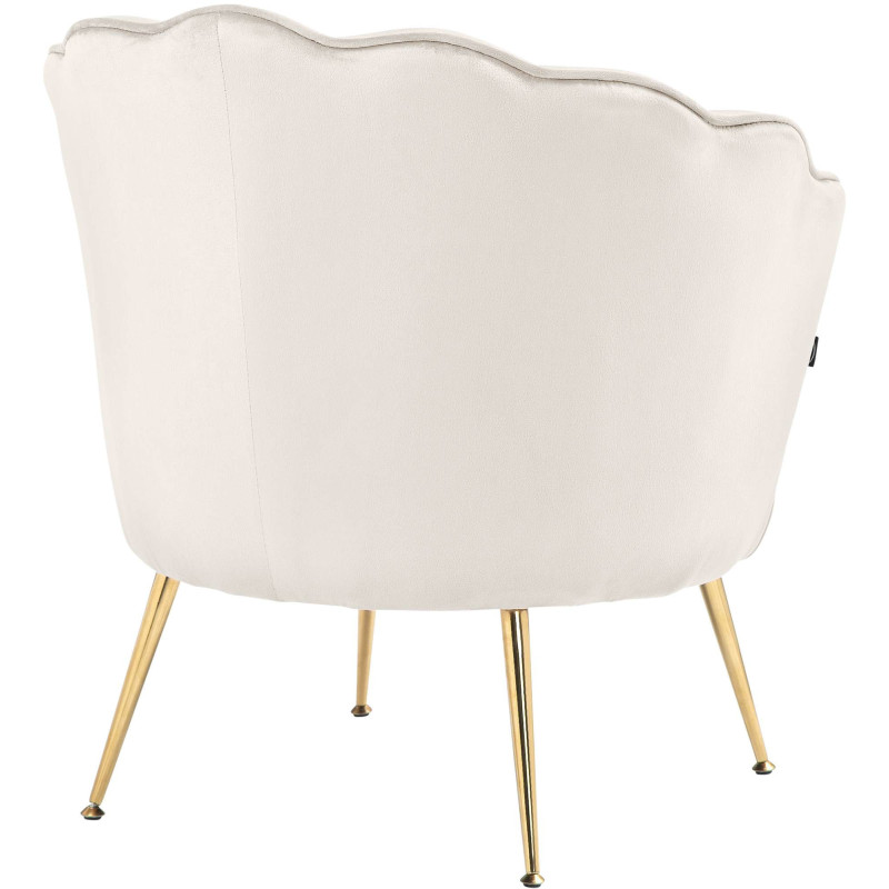 Fauteuil de table original arrondi en Velours Blanc crème Métal Doré Alisven - 6