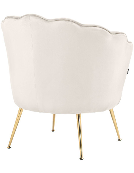 Fauteuil de table original arrondi en Velours Blanc crème Métal Doré Alisven - 6