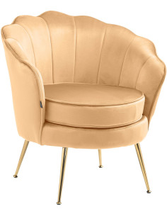 Fauteuil de table original arrondi en Velours Jaune Métal Doré Alisven - 1