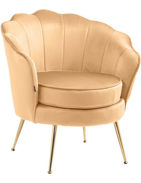 Fauteuil de table original arrondi en Velours Jaune Métal Doré Alisven - 1