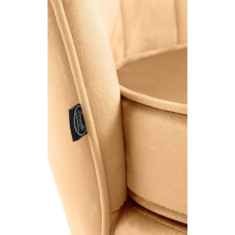 Fauteuil de table original arrondi en Velours Jaune Métal Doré Alisven - 3