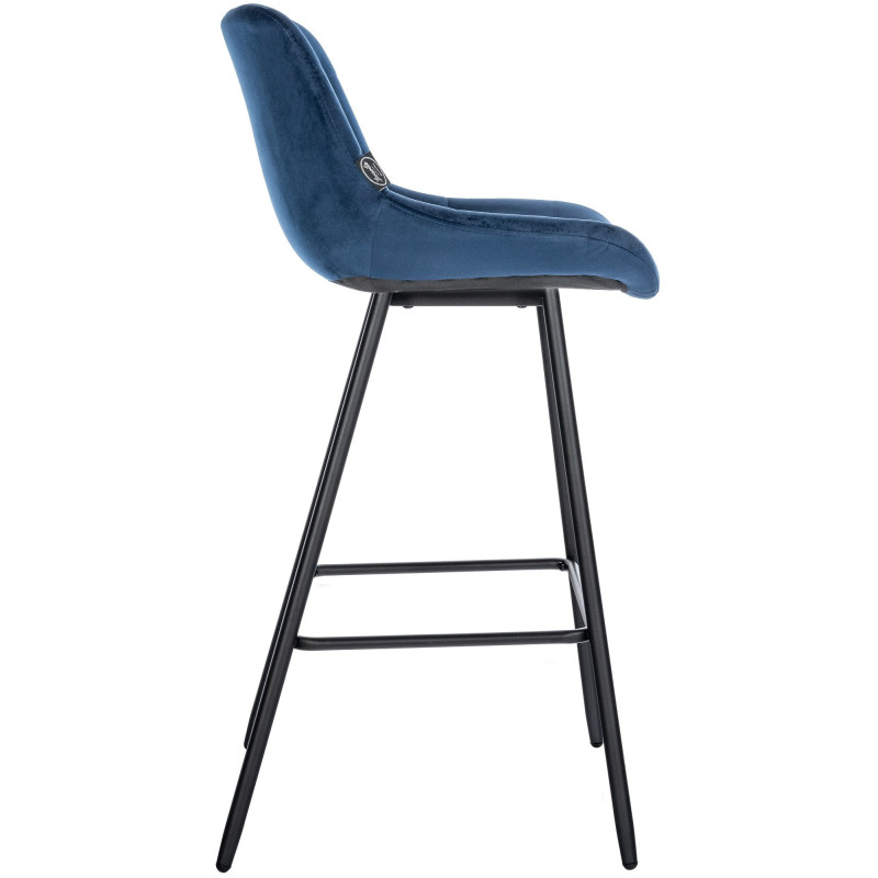 Tabouret de bar moderne chic en Velours Bleu Métal Noir Cerian - 3
