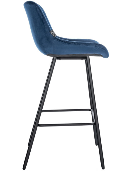 Tabouret de bar moderne chic en Velours Bleu Métal Noir Cerian - 3