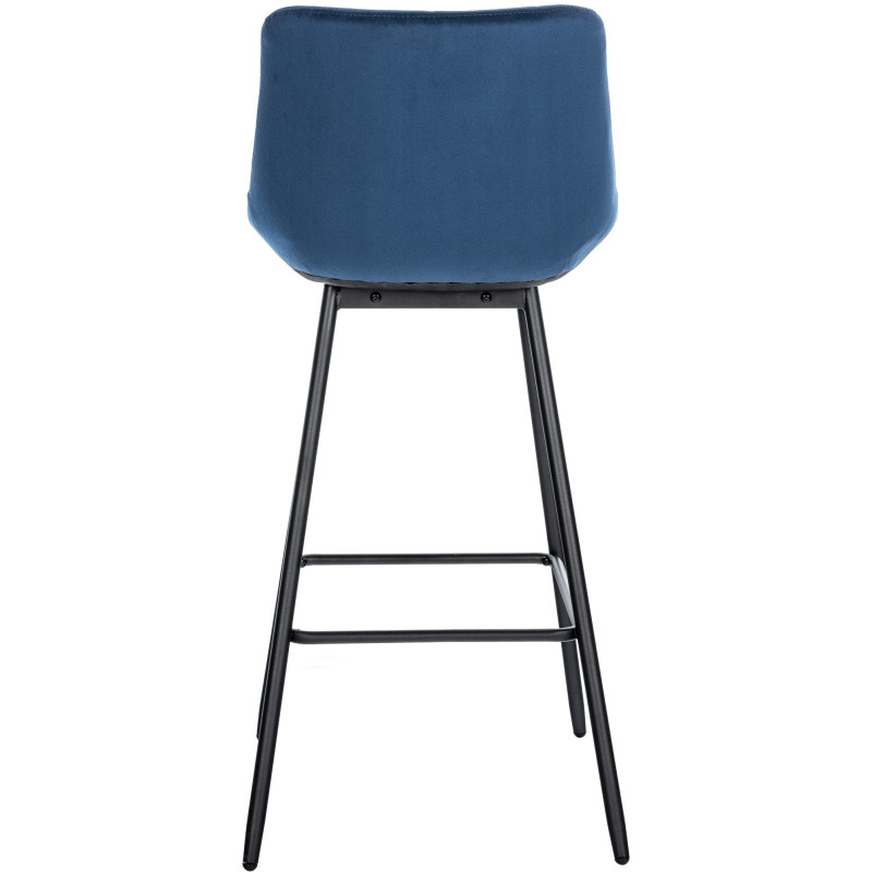 Tabouret de bar moderne chic en Velours Bleu Métal Noir Cerian - 5