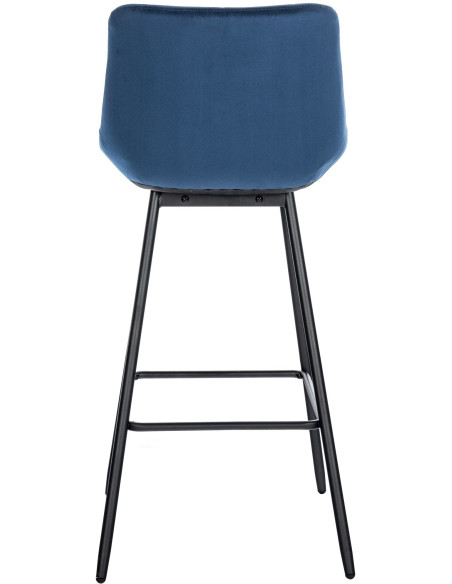 Tabouret de bar moderne chic en Velours Bleu Métal Noir Cerian - 5