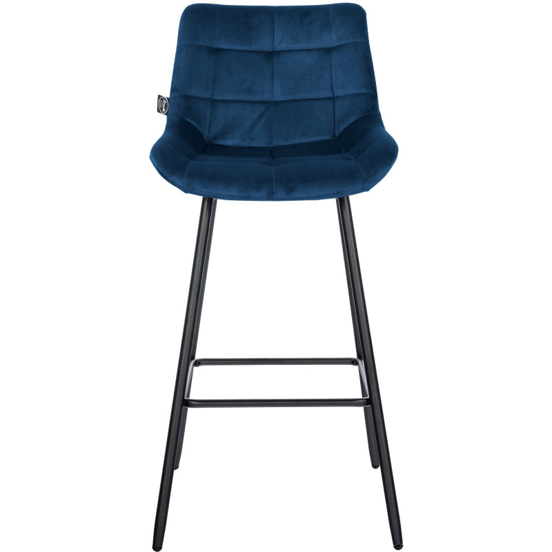 Tabouret de bar moderne chic en Velours Bleu Métal Noir Cerian - 2