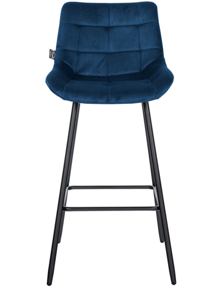 Tabouret de bar moderne chic en Velours Bleu Métal Noir Cerian - 2