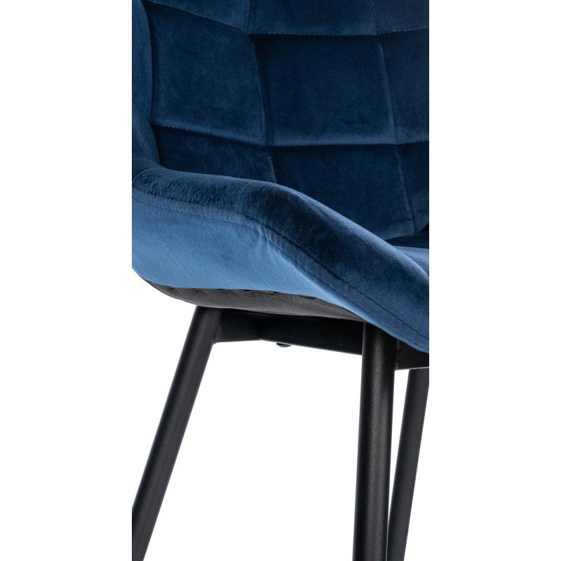 Tabouret de bar moderne chic en Velours Bleu Métal Noir Cerian - 6