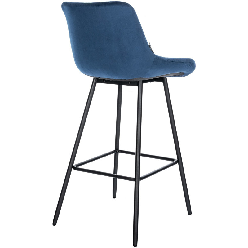 Tabouret de bar moderne chic en Velours Bleu Métal Noir Cerian - 4